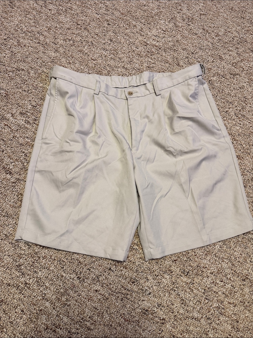 Men's Tan Flat-Front Performance Shorts - Picture 1 of 4